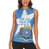 Personalized Somalia 1960 Independence Day Women Sleeveless Polo Shirt Coat Of Arms Islamic Mix African Pattern