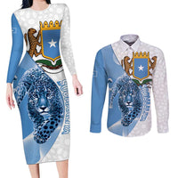 Somali Leopard Couples Matching Long Sleeve Bodycon Dress and Long Sleeve Button Shirt Coat Of Arms Islamic Pattern