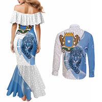 Somali Leopard Couples Matching Mermaid Dress and Long Sleeve Button Shirt Coat Of Arms Islamic Pattern