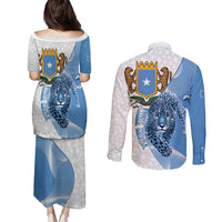 Somali Leopard Couples Matching Puletasi and Long Sleeve Button Shirt Coat Of Arms Islamic Pattern
