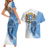 Somali Leopard Couples Matching Short Sleeve Bodycon Dress and Hawaiian Shirt Coat Of Arms Islamic Pattern