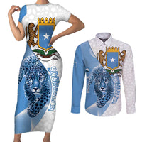 Somali Leopard Couples Matching Short Sleeve Bodycon Dress and Long Sleeve Button Shirt Coat Of Arms Islamic Pattern