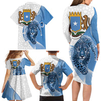 Somali Leopard Family Matching Long Sleeve Bodycon Dress and Hawaiian Shirt Coat Of Arms Islamic Pattern