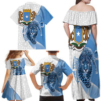 Somali Leopard Family Matching Off Shoulder Maxi Dress and Hawaiian Shirt Coat Of Arms Islamic Pattern