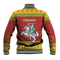 Lithuania Christmas Baseball Jacket Coat Of Arms Linksmu Kaledu - Wonder Print Shop