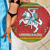 Lithuania Christmas Beach Blanket Coat Of Arms Linksmu Kaledu - Wonder Print Shop