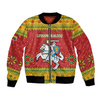 Lithuania Christmas Bomber Jacket Coat Of Arms Linksmu Kaledu - Wonder Print Shop
