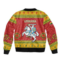 Lithuania Christmas Bomber Jacket Coat Of Arms Linksmu Kaledu - Wonder Print Shop
