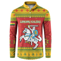 Lithuania Christmas Button Sweatshirt Coat Of Arms Linksmu Kaledu - Wonder Print Shop
