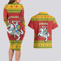Lithuania Christmas Couples Matching Long Sleeve Bodycon Dress and Hawaiian Shirt Coat Of Arms Linksmu Kaledu - Wonder Print Shop