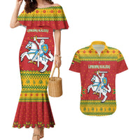 Lithuania Christmas Couples Matching Mermaid Dress and Hawaiian Shirt Coat Of Arms Linksmu Kaledu - Wonder Print Shop