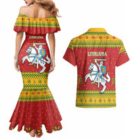 Lithuania Christmas Couples Matching Mermaid Dress and Hawaiian Shirt Coat Of Arms Linksmu Kaledu - Wonder Print Shop