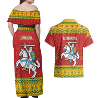 Lithuania Christmas Couples Matching Off Shoulder Maxi Dress and Hawaiian Shirt Coat Of Arms Linksmu Kaledu - Wonder Print Shop