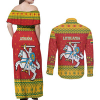Lithuania Christmas Couples Matching Off Shoulder Maxi Dress and Long Sleeve Button Shirt Coat Of Arms Linksmu Kaledu - Wonder Print Shop