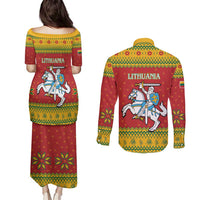 Lithuania Christmas Couples Matching Puletasi and Long Sleeve Button Shirt Coat Of Arms Linksmu Kaledu - Wonder Print Shop