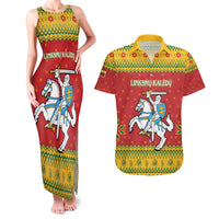 Lithuania Christmas Couples Matching Tank Maxi Dress and Hawaiian Shirt Coat Of Arms Linksmu Kaledu - Wonder Print Shop