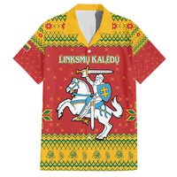 Lithuania Christmas Family Matching Long Sleeve Bodycon Dress and Hawaiian Shirt Coat Of Arms Linksmu Kaledu - Wonder Print Shop
