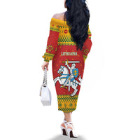 Lithuania Christmas Family Matching Off The Shoulder Long Sleeve Dress and Hawaiian Shirt Coat Of Arms Linksmu Kaledu - Wonder Print Shop