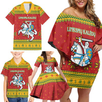 Lithuania Christmas Family Matching Off Shoulder Short Dress and Hawaiian Shirt Coat Of Arms Linksmu Kaledu - Wonder Print Shop