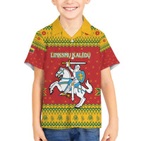 Lithuania Christmas Family Matching Short Sleeve Bodycon Dress and Hawaiian Shirt Coat Of Arms Linksmu Kaledu - Wonder Print Shop