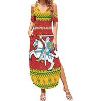Lithuania Christmas Family Matching Summer Maxi Dress and Hawaiian Shirt Coat Of Arms Linksmu Kaledu - Wonder Print Shop