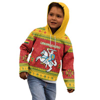 Lithuania Christmas Kid Hoodie Coat Of Arms Linksmu Kaledu - Wonder Print Shop