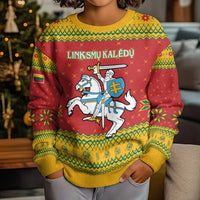 Lithuania Christmas Kid Ugly Christmas Sweater Coat Of Arms Linksmu Kaledu - Wonder Print Shop