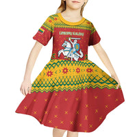 Lithuania Christmas Kid Short Sleeve Dress Coat Of Arms Linksmu Kaledu - Wonder Print Shop