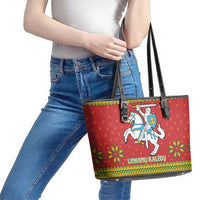 Lithuania Christmas Leather Tote Bag Coat Of Arms Linksmu Kaledu - Wonder Print Shop