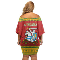 Lithuania Christmas Off Shoulder Short Dress Coat Of Arms Linksmu Kaledu - Wonder Print Shop