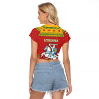 Lithuania Christmas Raglan Cropped T Shirt Coat Of Arms Linksmu Kaledu - Wonder Print Shop