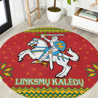 Lithuania Christmas Round Carpet Coat Of Arms Linksmu Kaledu