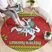 Lithuania Christmas Round Carpet Coat Of Arms Linksmu Kaledu