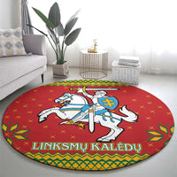 Lithuania Christmas Round Carpet Coat Of Arms Linksmu Kaledu
