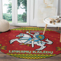 Lithuania Christmas Round Carpet Coat Of Arms Linksmu Kaledu
