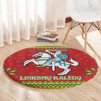 Lithuania Christmas Round Carpet Coat Of Arms Linksmu Kaledu