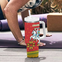 Lithuania Christmas Tumbler With Handle Coat Of Arms Linksmu Kaledu - Wonder Print Shop