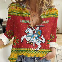 Lithuania Christmas Women Casual Shirt Coat Of Arms Linksmu Kaledu - Wonder Print Shop