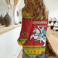 Lithuania Christmas Women Casual Shirt Coat Of Arms Linksmu Kaledu - Wonder Print Shop