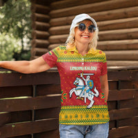 Lithuania Christmas Women Polo Shirt Coat Of Arms Linksmu Kaledu - Wonder Print Shop