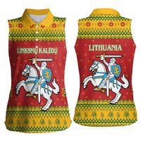 Lithuania Christmas Women Sleeveless Polo Shirt Coat Of Arms Linksmu Kaledu - Wonder Print Shop