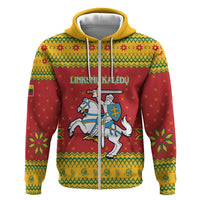 Lithuania Christmas Zip Hoodie Coat Of Arms Linksmu Kaledu - Wonder Print Shop