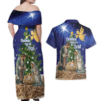 Lithuania Christmas Couples Matching Off Shoulder Maxi Dress and Hawaiian Shirt Chistmas Begin With Christ - Wonder Print Shop