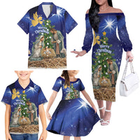 Lithuania Christmas Family Matching Off The Shoulder Long Sleeve Dress and Hawaiian Shirt Chistmas Begin With Christ - Wonder Print Shop