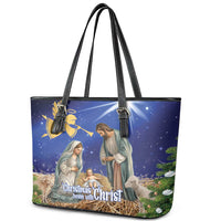 Lithuania Christmas Leather Tote Bag Chistmas Begin With Christ - Wonder Print Shop
