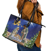 Lithuania Christmas Leather Tote Bag Chistmas Begin With Christ - Wonder Print Shop