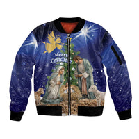 Lithuania Christmas Sleeve Zip Bomber Jacket Chistmas Begin With Christ - Wonder Print Shop