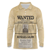 WANTED for Freedom Long Sleeve Polo Shirt Harriet Moses Tubman - Wonder Print Shop