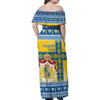 Sweden Christmas Family Matching Off Shoulder Maxi Dress and Hawaiian Shirt Coat Of Arms - Scandinavian Pattern - Wonder Print Shop