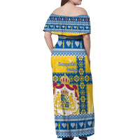 Sweden Christmas Off Shoulder Maxi Dress Coat Of Arms - Scandinavian Pattern - Wonder Print Shop